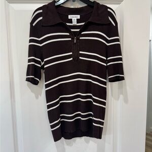 Calvin Klein Chocolate and White Striped Knit Top